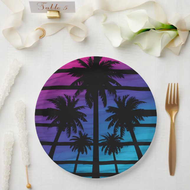 Palm Tree Hawaiian Beach Sommerurlaub Pappteller (Hochzeit)