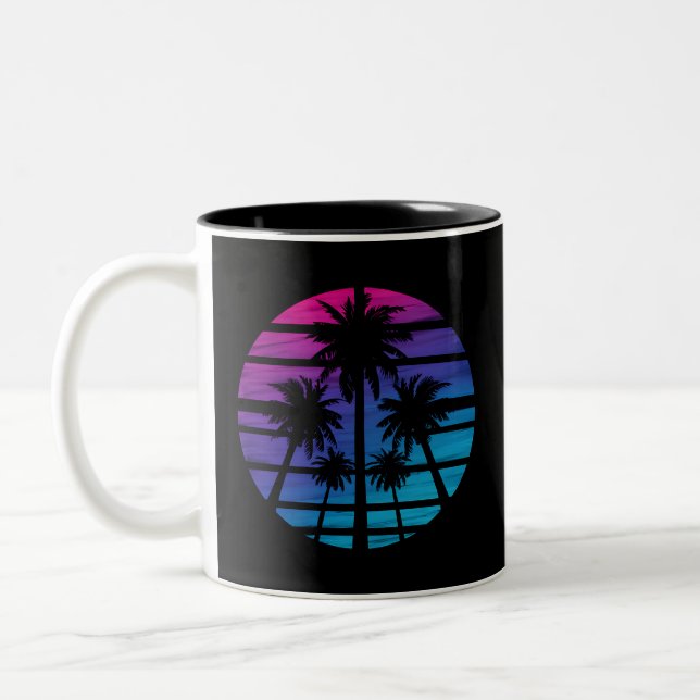 Palm Tree Hawaiian Beach Sommerurlaub Zweifarbige Tasse (Links)
