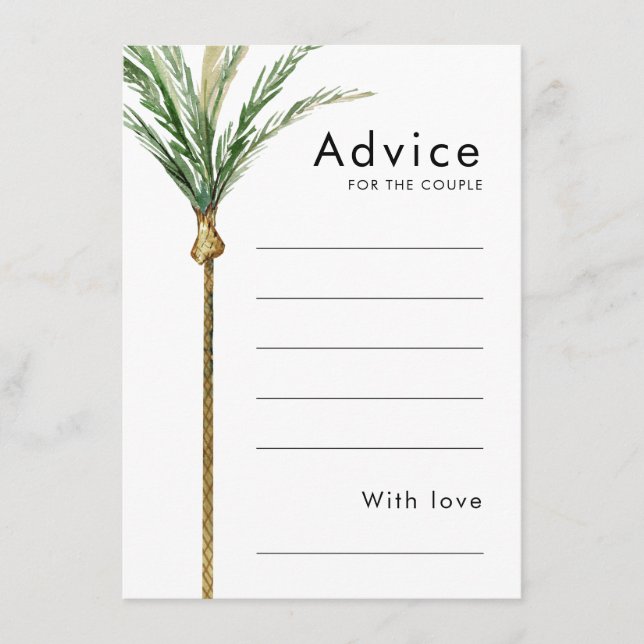 Palm Tree Hochzeit in Urlaubsort Advice Card Hinweiskarte (Vorderseite)