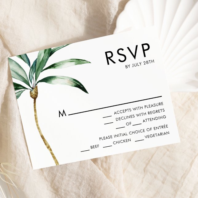 Palm Tree Hochzeit in Urlaubsort Menu UAWG RSVP Karte (Von Creator hochgeladen)