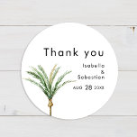 Palm Tree Hochzeit in Urlaubsort Vielen Dank Aufkl Runder Aufkleber<br><div class="desc">Diese Hochzeit in Urlaubsort mit Palmen und tropischen Aquarellpalmen, die auf einem hellen, weißen Hintergrund das traumhafte Ambiente einer Hochzeit in Urlaubsort widerspiegeln, verleiht dieser Palmenpalme eine romantische Atmosphäre, die sich perfekt für Paare eignet, die ein unvergessliches Fest verbringen möchten. Für personalisierte Koordination oder Fragen, zögern Sie bitte nicht, uns...</div>