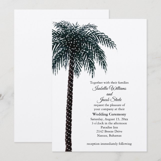 Palm Tree Hochzeitsladen auf Kraft Einladung (Vorne/Hinten)