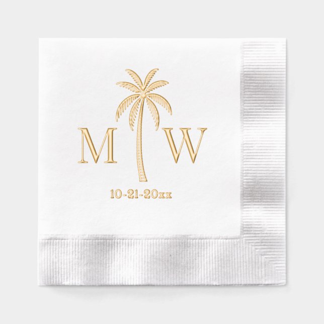 Palm Tree Initial Couple Wedding Monogram Date #5 Servietten Mit Folie (Vorderseite)