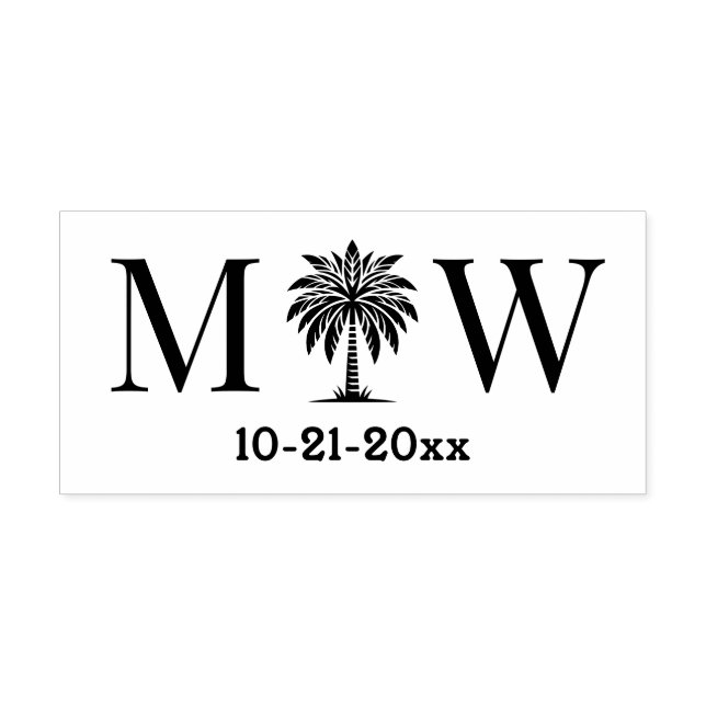 Palm Tree Initial Couple Wedding Monogram Date #6 Permastempel (Design)