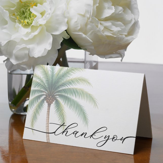 Palm Tree Island Hochzeit in Urlaubsort Green Dankeskarte (Palm Tree Island Destination Wedding Green Thank You Card)