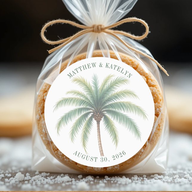 Palm Tree Island Zielort Grüne Hochzeit Runder Aufkleber (Palm Tree Island Destination Green Wedding Classic Round Sticker
)