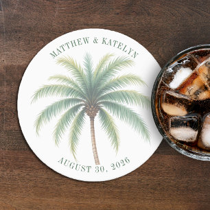 Palm Tree Island Zielort Grüne Hochzeit Runder Pappuntersetzer