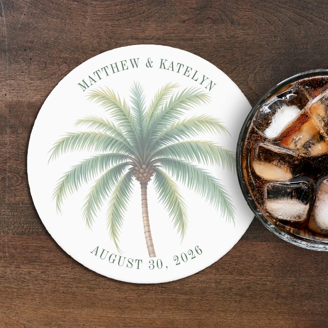 Palm Tree Island Zielort Grüne Hochzeit Runder Pappuntersetzer (Palm Tree Island Destination Green Wedding Round Paper Coaster
)