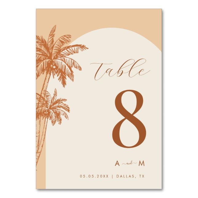 Palm Tree Ivory Classic Monogram Beach Wedding Tischnummer (Vorderseite)