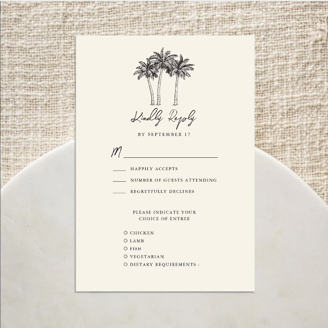 Palm Tree Ivory Minimalistische Hochzeit in Urlaub RSVP Karte (Von Creator hochgeladen)