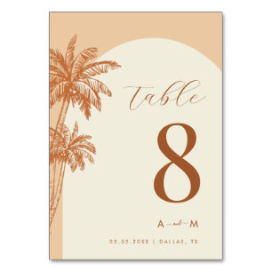 Palm Tree Ivory White Monogram Beach Wedding Tischnummer