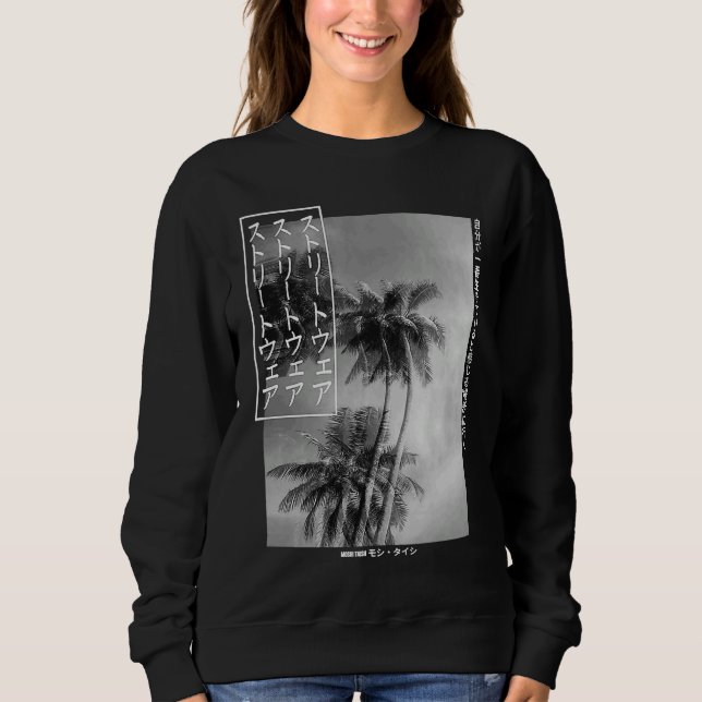 Palm Tree Japanese Streetwear Aesthetic Graphic Sweatshirt (Vorderseite)
