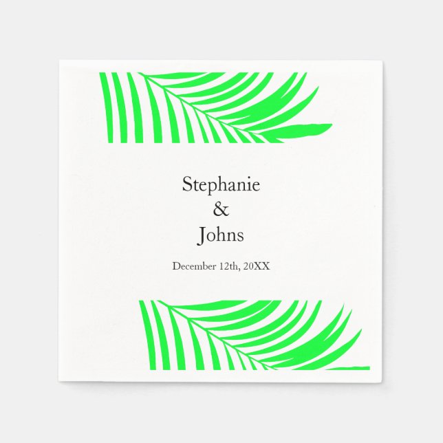 Palm Tree Leaf Green Blätter Elegante Hochzeit Serviette (Vorderseite)