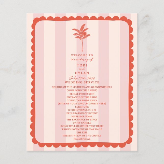 Palm Tree Leaf Pink Stripe Wedding (Vorderseite)