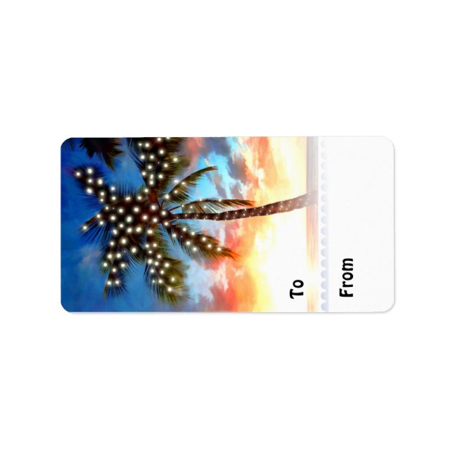 Palm Tree Lights bei Sonnenuntergang Adressaufkleber (Vorne)