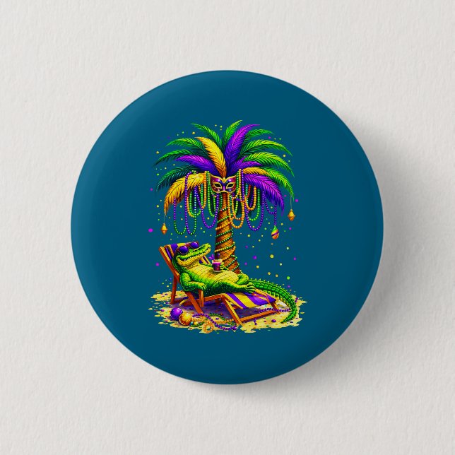 Palm Tree Mardi Gras Hawaiian Trocal Louisiana All Button (Vorderseite)