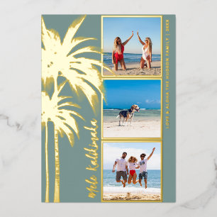 Palm Tree Mele Kalikimaka Weihnachts-Foto Gold Folien Feiertagskarte