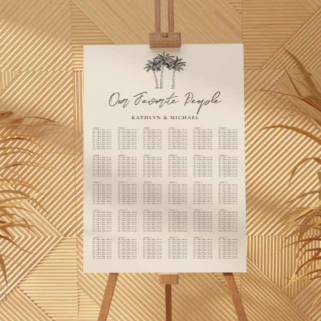 Palm Tree Modern Wedding 30 Table Seating Chart Poster (Von Creator hochgeladen)