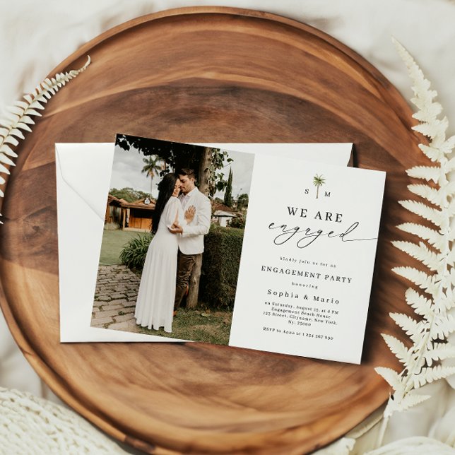 Palm Tree Monogram Beach Engagement Party Einladung (Von Creator hochgeladen)