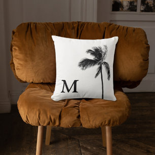 Palm Tree Monogram Black & White Throw Pillow Kissen