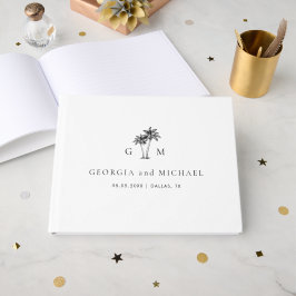 Palm Tree Monogram Elegant Beach Wedding Gästebuch