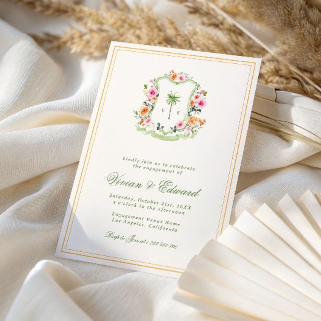 Palm Tree Monogram Tropical Beach Engagement Party Einladung (Von Creator hochgeladen)
