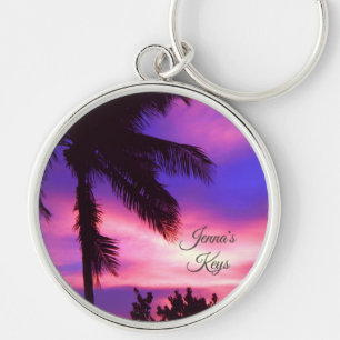 Palm Tree N Lila Sonnenuntergang anpassbare Schlüs Schlüsselanhänger