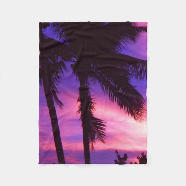 Palm Tree N Lila Sunset Fleece Blanket (Vorderseite)