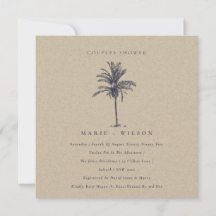 Palm Tree Navy Kraft Paare Dusche einladen Dankeskarte