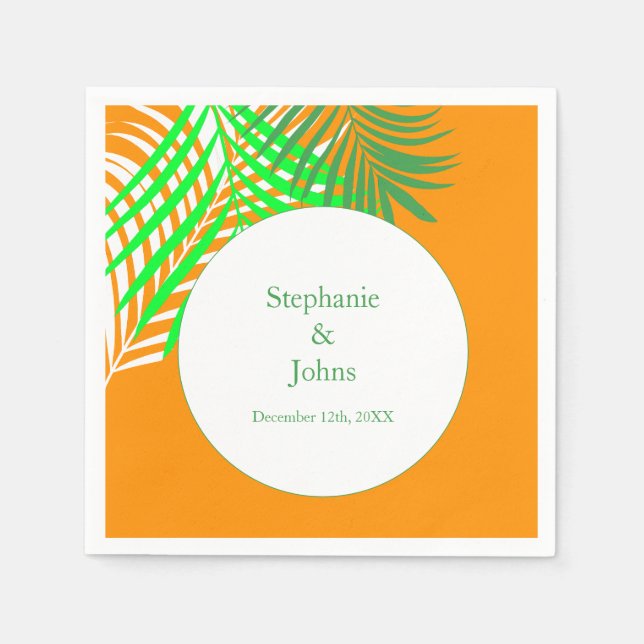 Palm Tree Orange Green Art Blätter Wedding Serviette (Vorderseite)