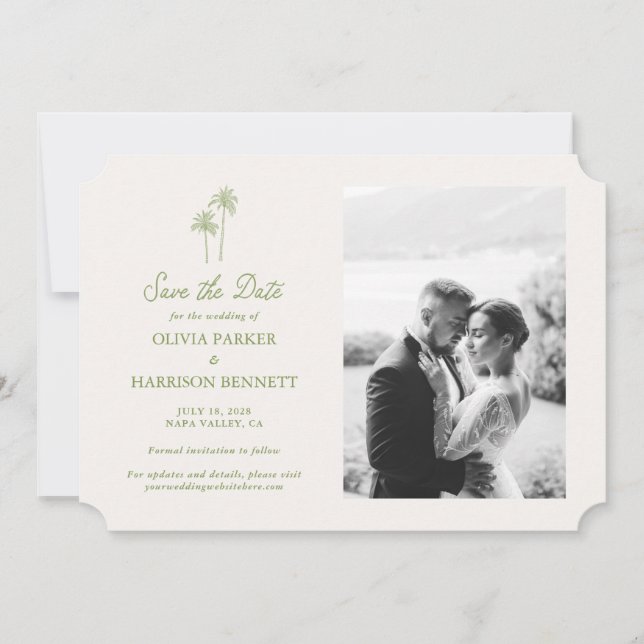 Palm Tree Photo Wedding Save the Date Einladung (Vorderseite)