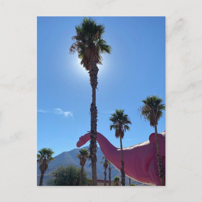 Palm Tree & Pink Dinosaurier Postkarte (Vorderseite)