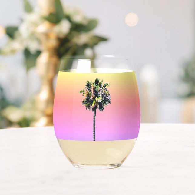 Palm Tree Pink Gelb Lila Trinkbehälter Set Weinglas Ohne Stiel (Insitu (Hochzeit))