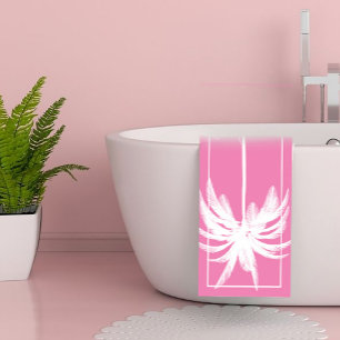 Palm Tree Pink White Tropical Elegant Monogram Badhandtuch Set