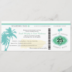 Palm Tree Puerto Rico Boarding Pass Hochzeit Einladung