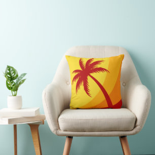 Palm Tree - Retro Beach Tropical Summer Colors Kissen