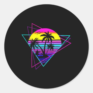 Palm Tree Retro Palm Tree 80er Achtzigties Summer Runder Aufkleber
