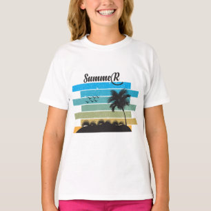 Palm Tree Retro Vintag Sunset Girls T - Shirt