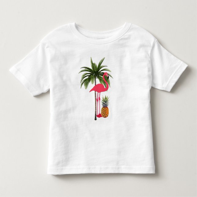 Palm Tree, rosa Flamingo, Ananas Kleinkind Shirt (Vorderseite)