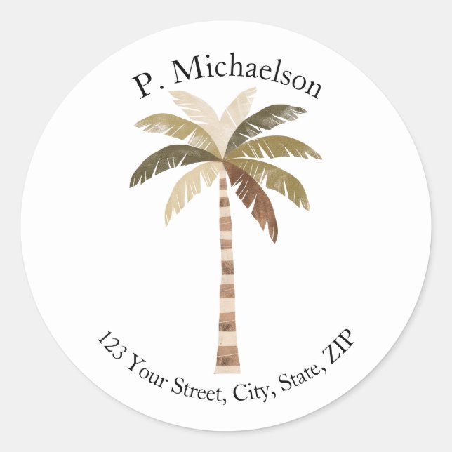 Palm Tree Round-Address-Label Runder Aufkleber (Vorderseite)