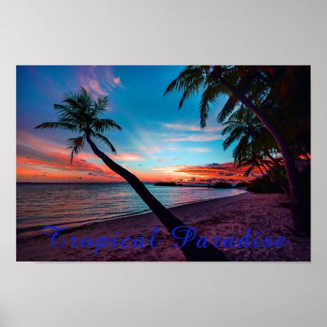 Palm Tree Sandy Beach Tropical Paradise Island Poster (Vorne)