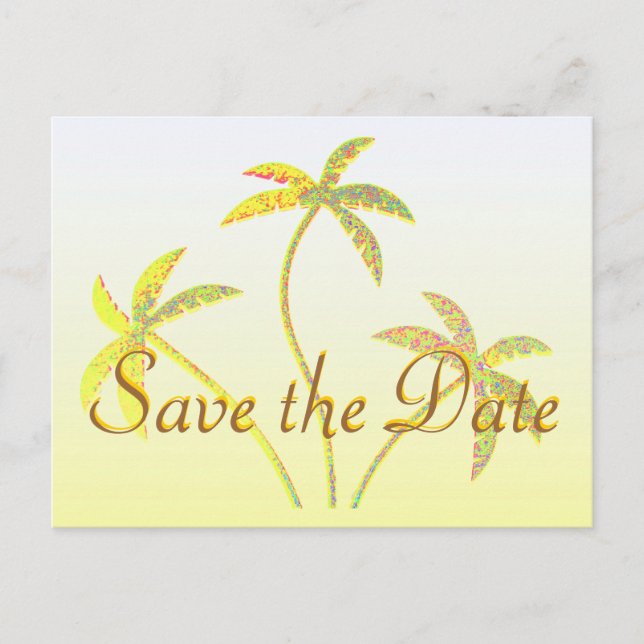 Palm Tree Save the Date Golden Glitzer Ankündigungspostkarte (Vorderseite)