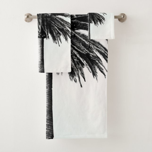 Palm Tree Schwarz-weiß Modern Blue Sky Badhandtuch Set (Insitu)