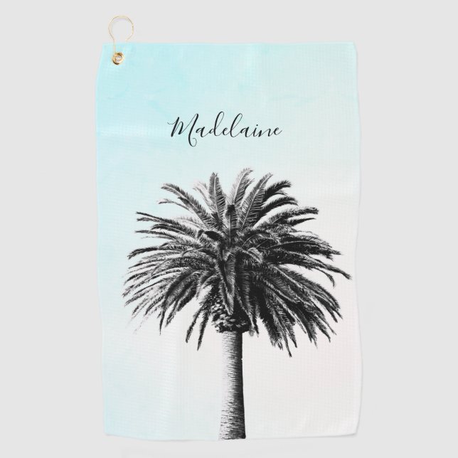 Palm Tree Schwarz-weiß Modern Blue Sky Personal Golfhandtuch (Vorderseite)