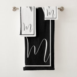 Palm Tree Schwarz-weiß Tropical Elegant Monogram Badhandtuch Set