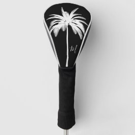 Palm Tree Schwarz-weiß Tropical Elegant Monogram Golf Headcover