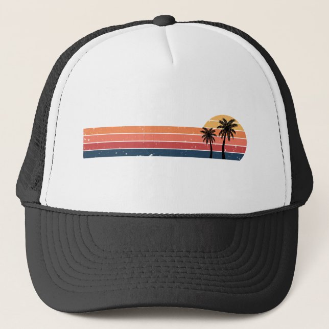 Palm Tree Shirt - Retro Style Tropical Beach Truckerkappe (Vorderseite)