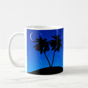 Palm Tree Silhouette, Abend Blau mit Sternen Kaffeetasse