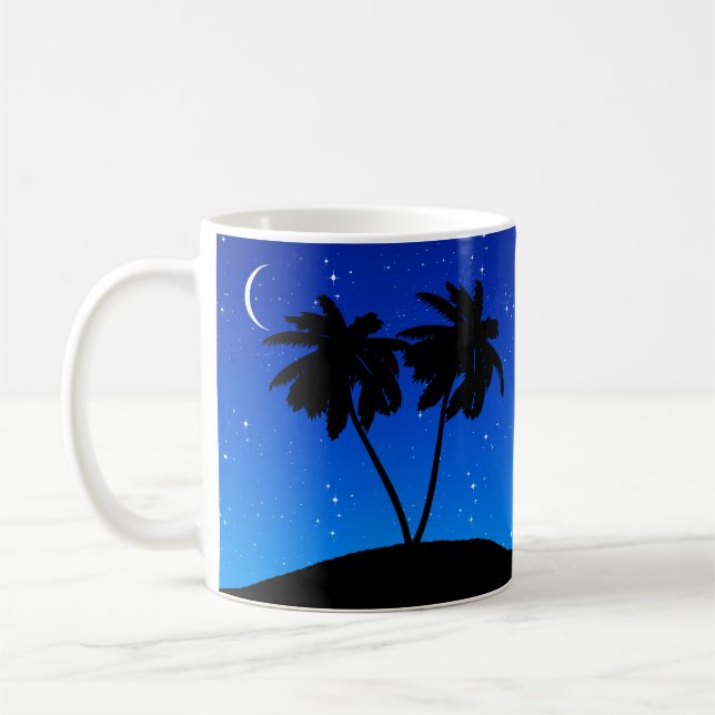 Palm Tree Silhouette, Abend Blau mit Sternen Kaffeetasse (Links)