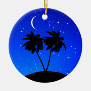 Palm Tree Silhouette, Abend Blau mit Sternen Keramik Ornament
